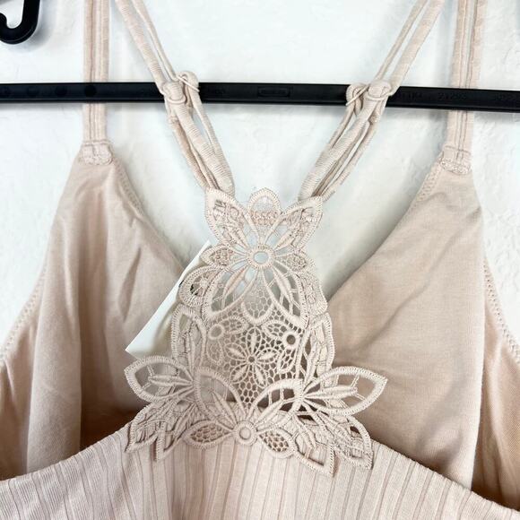 NWT Aerie Ribbed Lace Applique Crop Top / Longline Bralette Medium Sandalwood - Picture 5 of 7